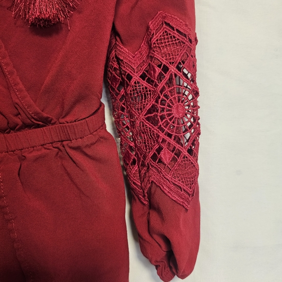 Express Burgundy Romper with Lace Sleeves Women's Small - Picture 4 of 9